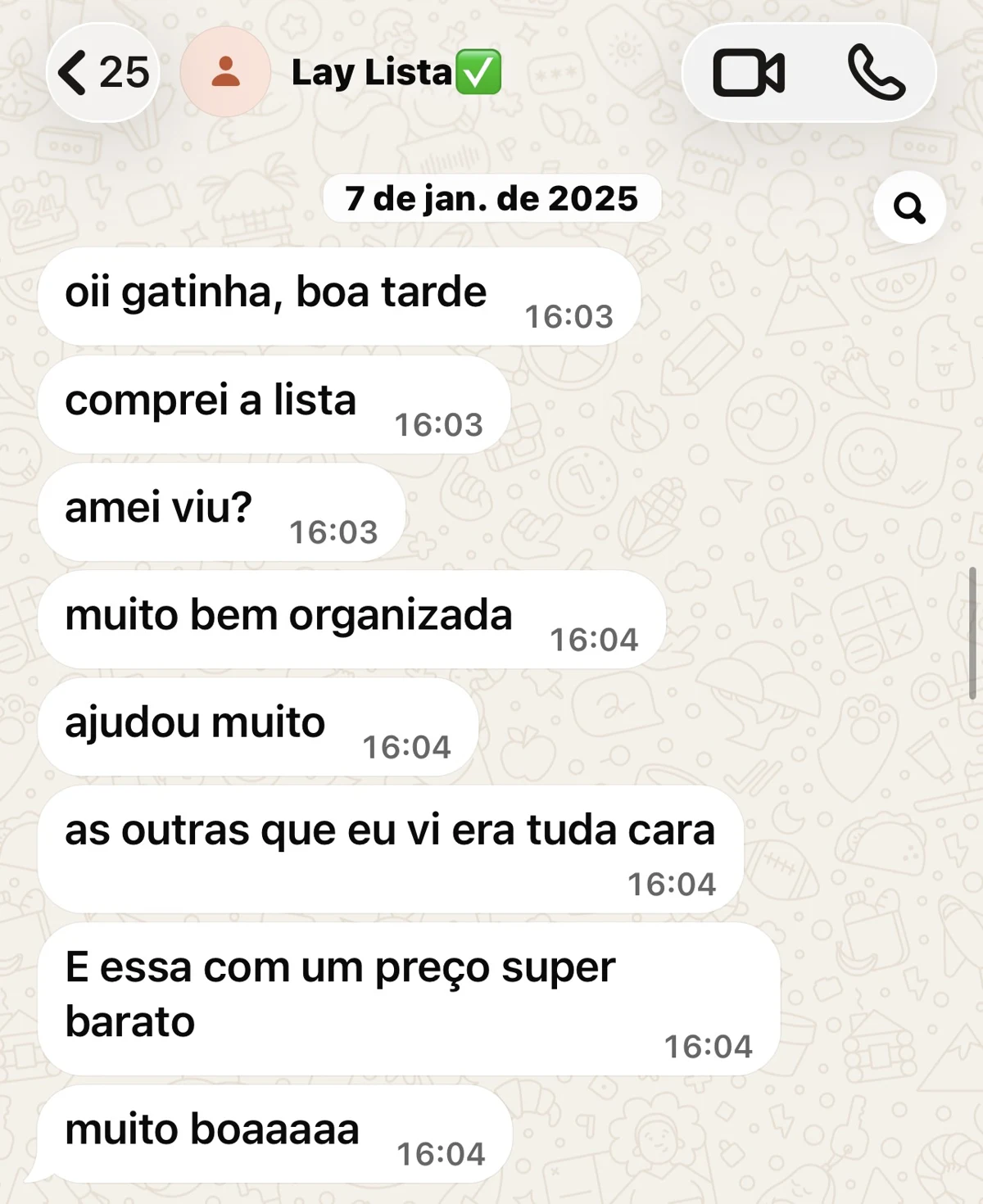 Feedback de Lay sobre a organização e o preço da lista