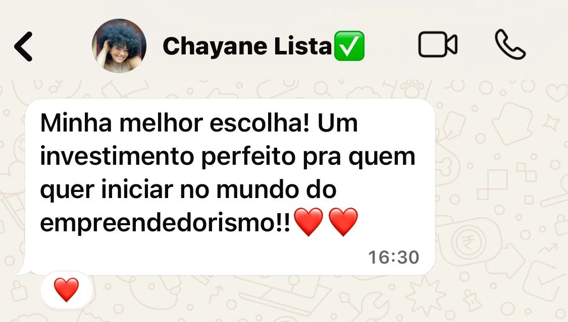Feedback de Chayane sobre começar a empreender