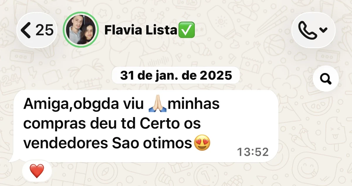 Feedback de Flávia sobre suas compras