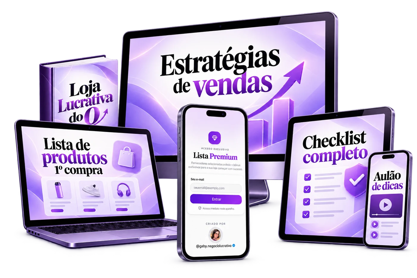 Kit completo do App Lista Premium no computador, notebook, celular e tablet